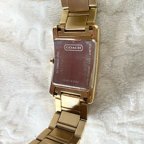 Coach EUC Lexington White Dial Ladies SS Gold Tone Watch w/Crystals & MoP Inlay - Picture 6 of 10